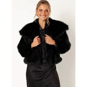 NWT Petal+Pup Long Sleeve Sarai Fuzzy Faux Fur Coat Jacket Black Women's Large